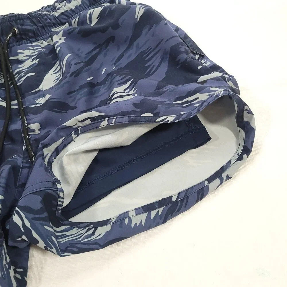 tiger striped camoflauge NFQ athletic lined shorts M blue stripe‎